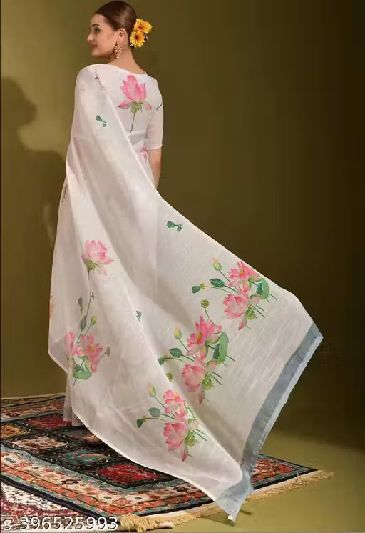 A Digital Printed Floral Lotus(Kamal) Design Saree and A Fusion of Digital Prints and Floral Lotus (Kamal)Design