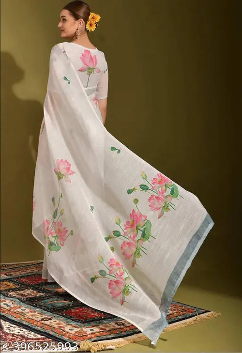 A Digital Printed Floral Lotus(Kamal) Design Saree and A Fusion of Digital Prints and Floral Lotus (Kamal)Design