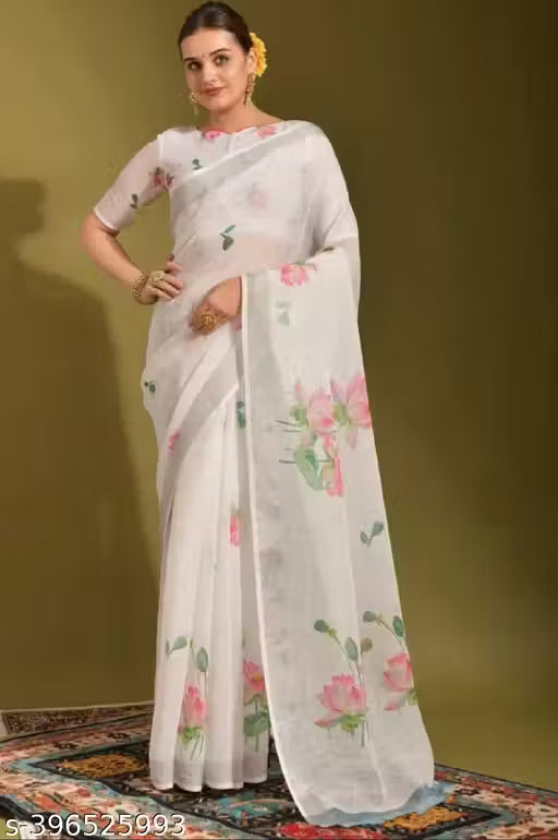 A Digital Printed Floral Lotus(Kamal) Design Saree and A Fusion of Digital Prints and Floral Lotus (Kamal)Design