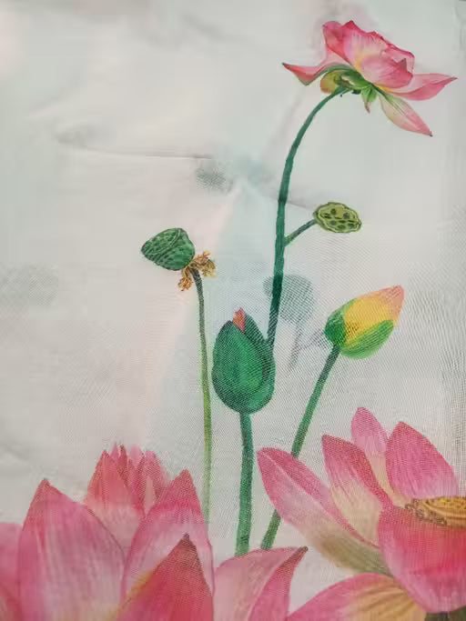 A Digital Printed Floral Lotus(Kamal) Design Saree and A Fusion of Digital Prints and Floral Lotus (Kamal)Design