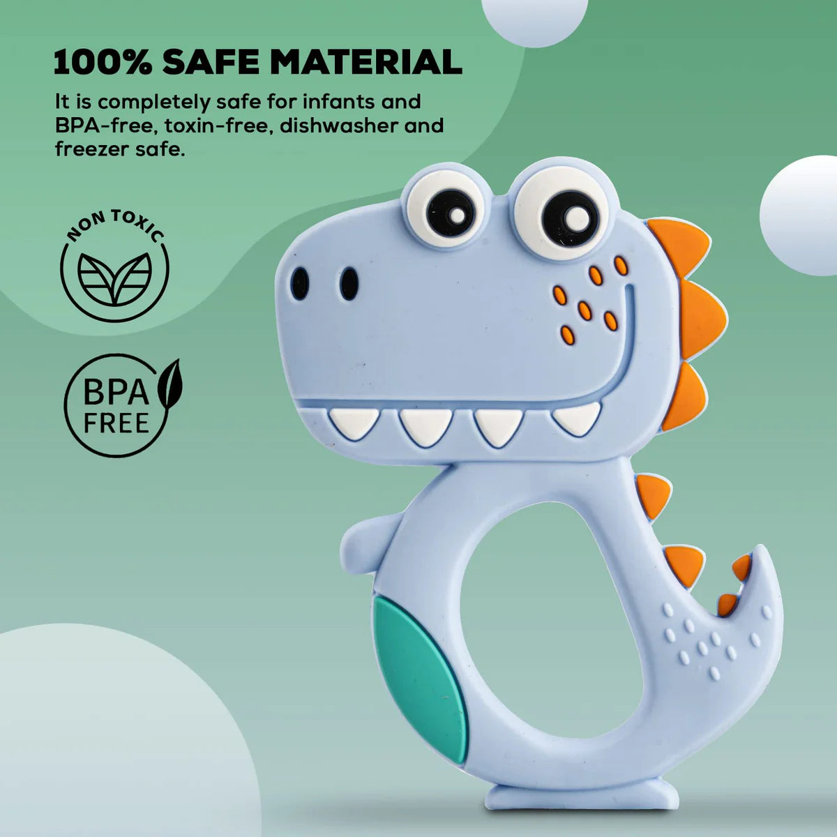 Silicone Dinosaur Teether for Baby, BPA Free Food Grade Silicone Teether for Babies to Soothe Their Gums, Easy to Grasp Chew, Teething Toy, Teether for 6 to 12 Months Baby Infant (1 Pc / Mix Design & Color)