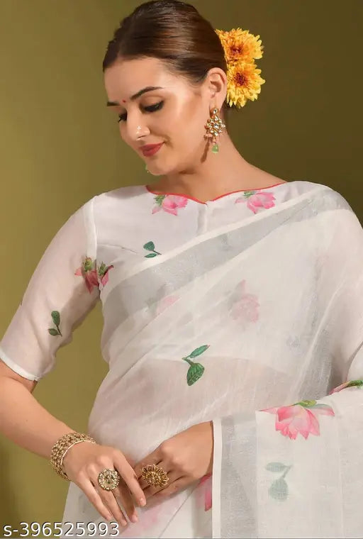 A Digital Printed Floral Lotus(Kamal) Design Saree and A Fusion of Digital Prints and Floral Lotus (Kamal)Design