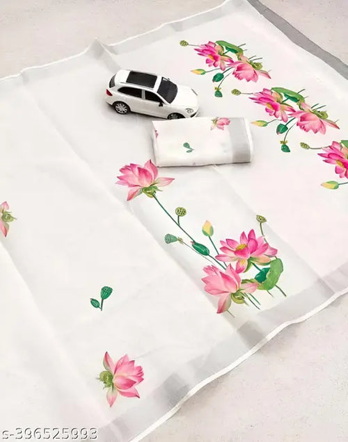 A Digital Printed Floral Lotus(Kamal) Design Saree and A Fusion of Digital Prints and Floral Lotus (Kamal)Design