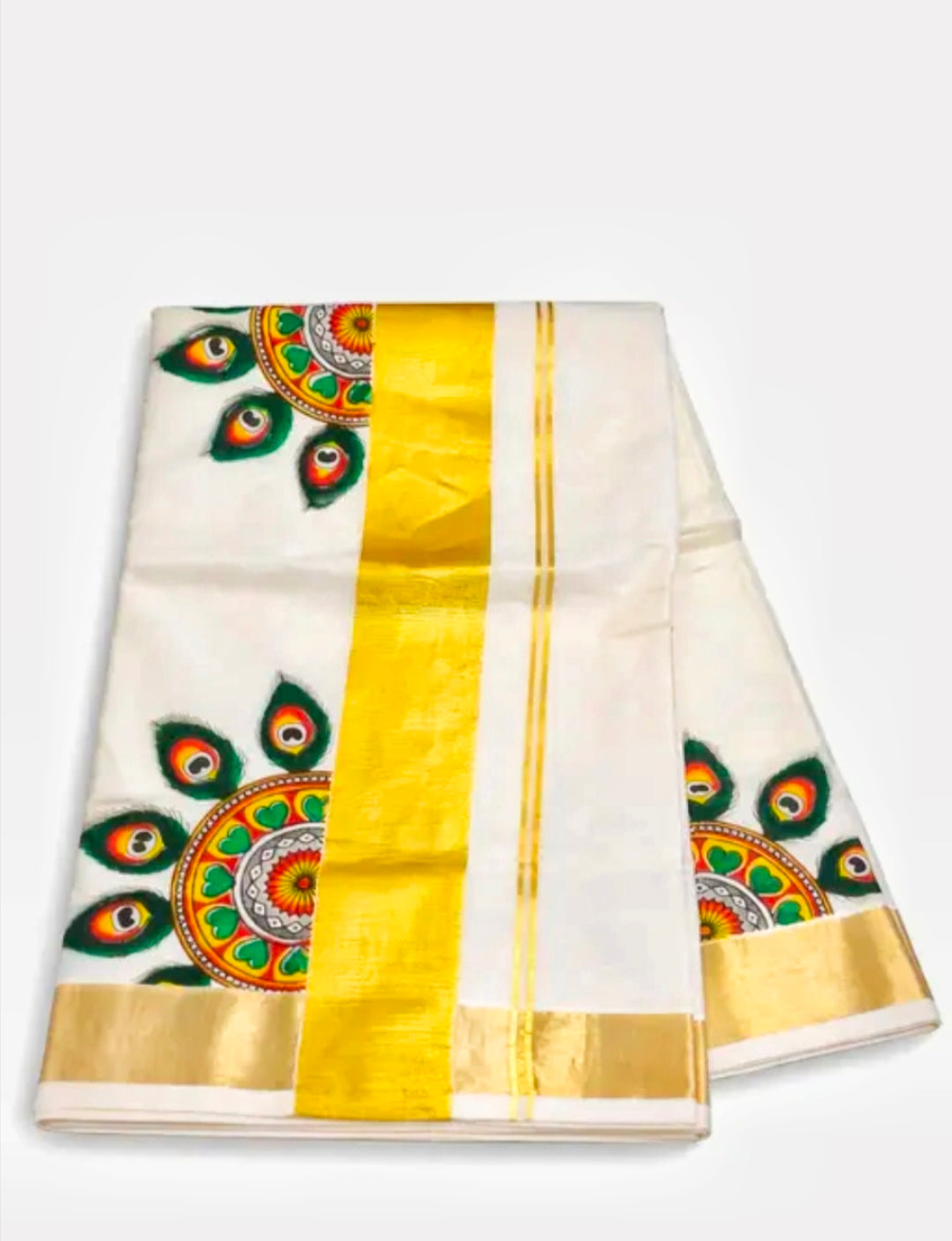 Kerala Kasavu Saree for Women with Golden Zari Border | Traditional Cotton Onam vishu Saree | Peacock