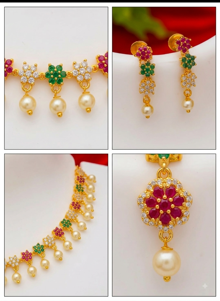 fancy Diamond matte finish Jewelery Set diva Necklace Gold-plated jewellery set