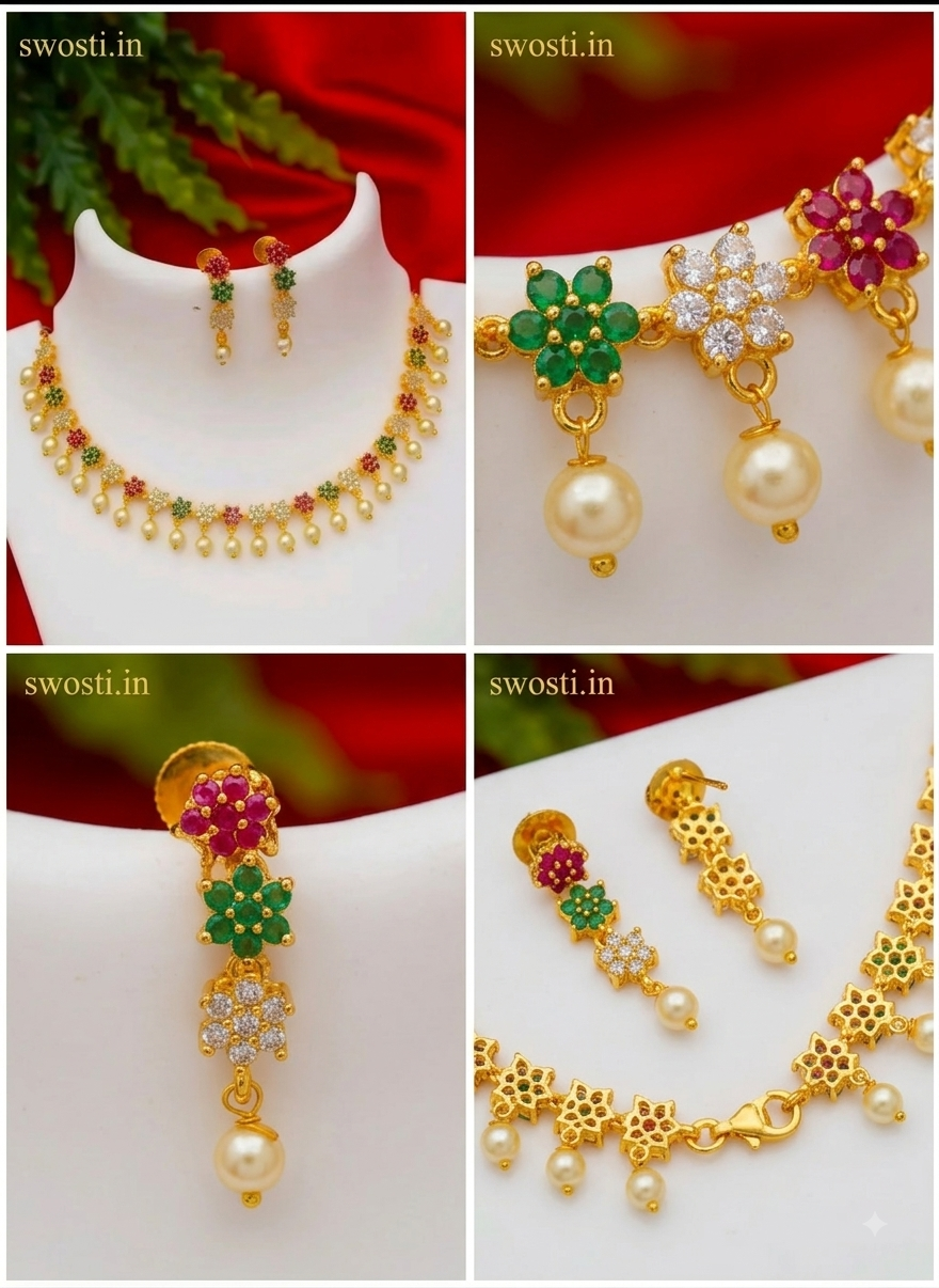 fancy Diamond matte finish Jewelery Set diva Necklace Gold-plated jewellery set