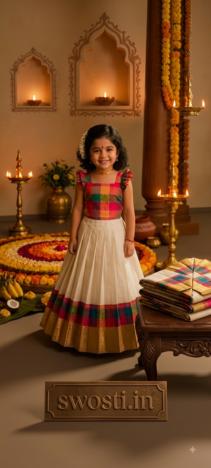 Kerala Onam traditional kids pattupavada set